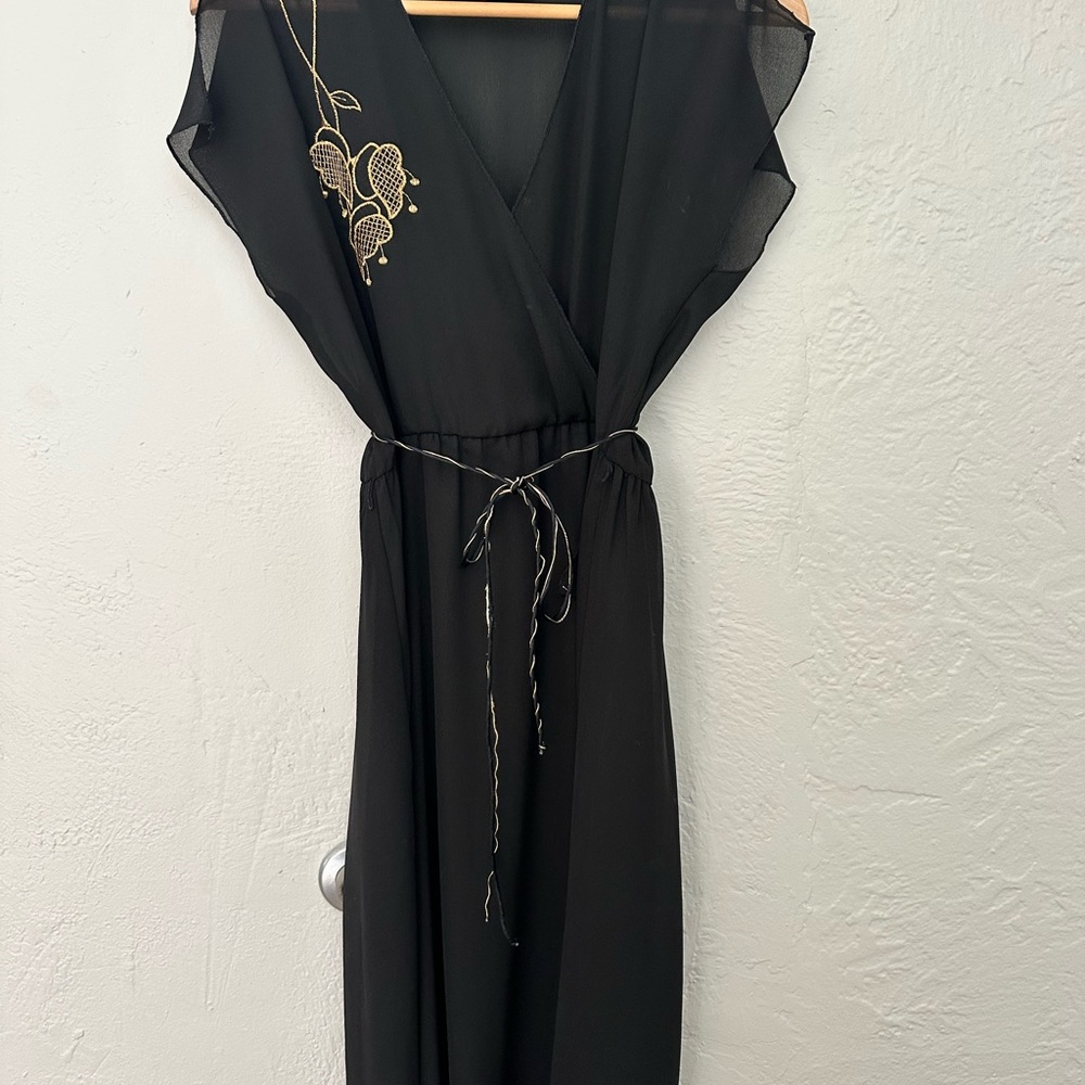 Vintage Anne Marie Black and Gold Embellished Midi Dress